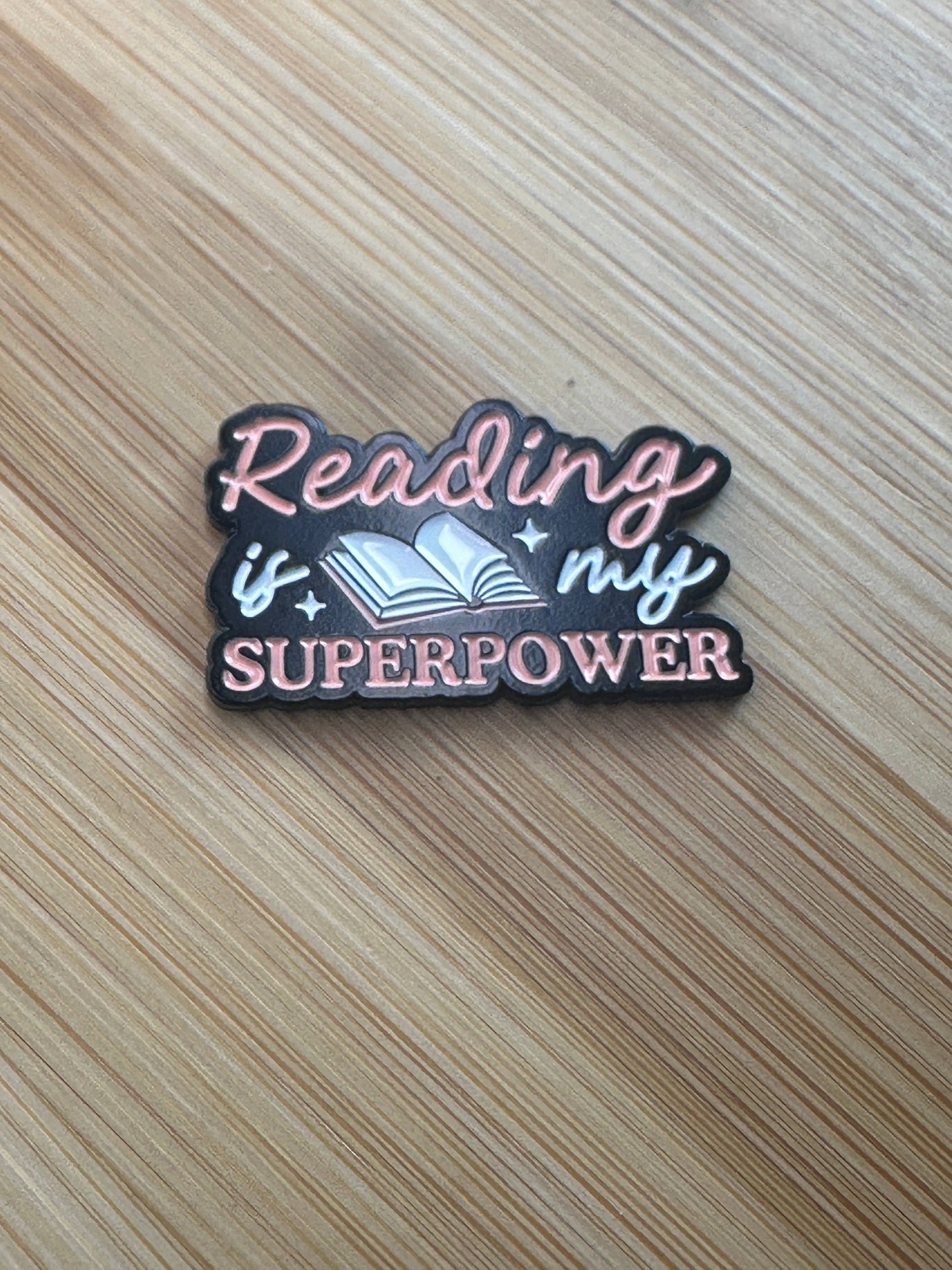 Reading is My Super Power Enamel Pin - Pink and White