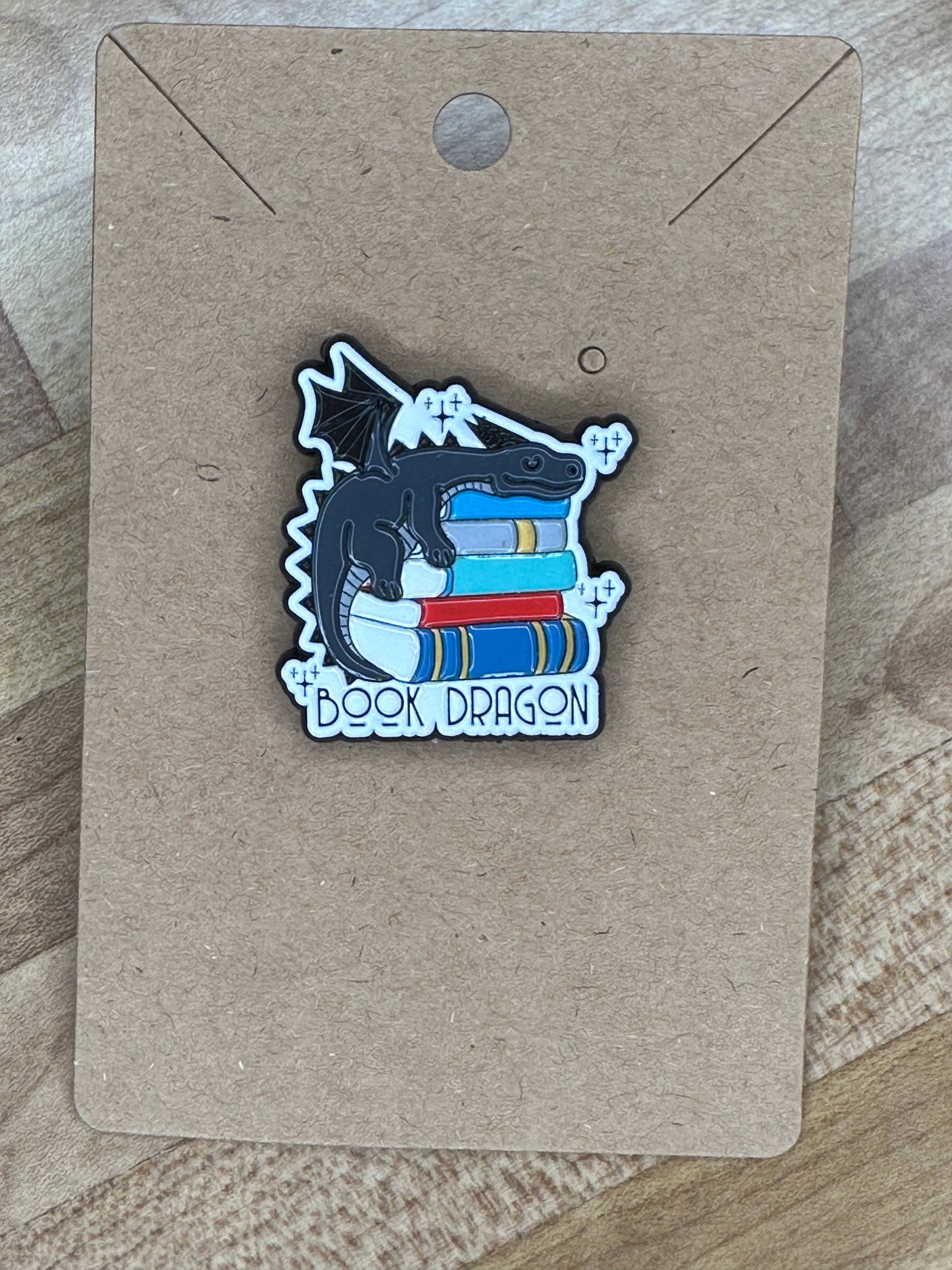 Book Dragon Enamel Pin - Book Stack with Dragon