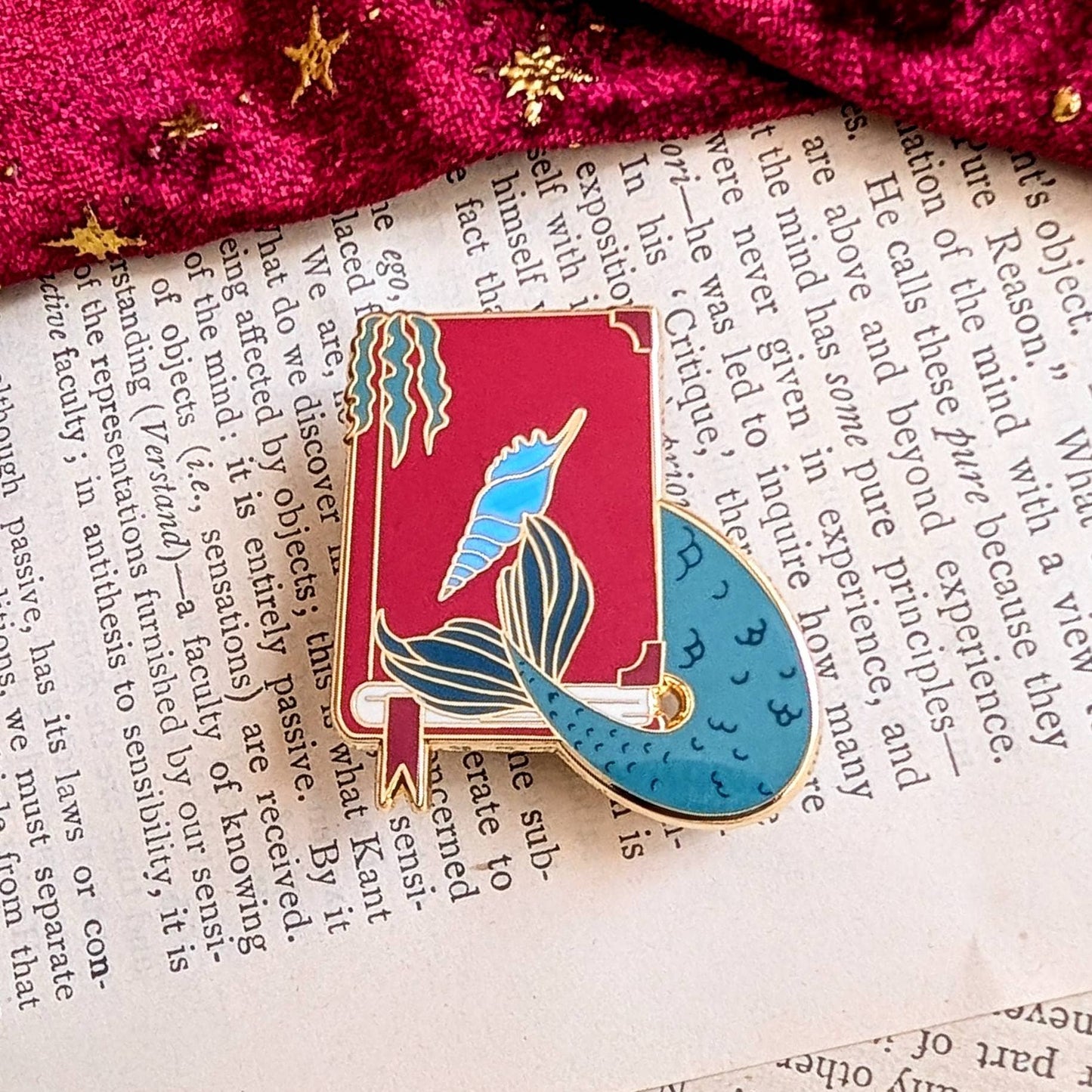 Mermaid book enamel pin