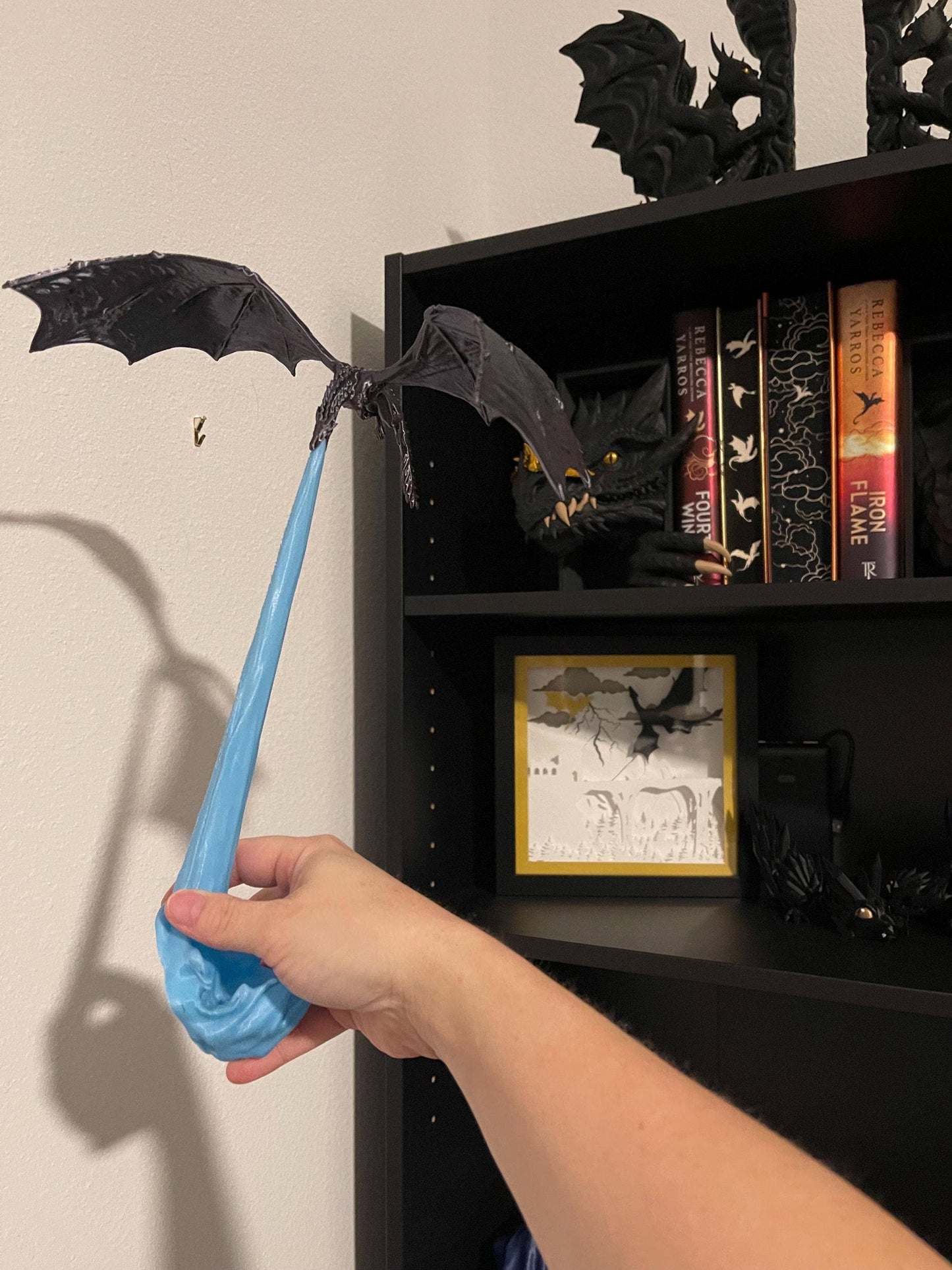 Fire Breathing Dragon Wyvern Book Nook - Glow in Dark Flame