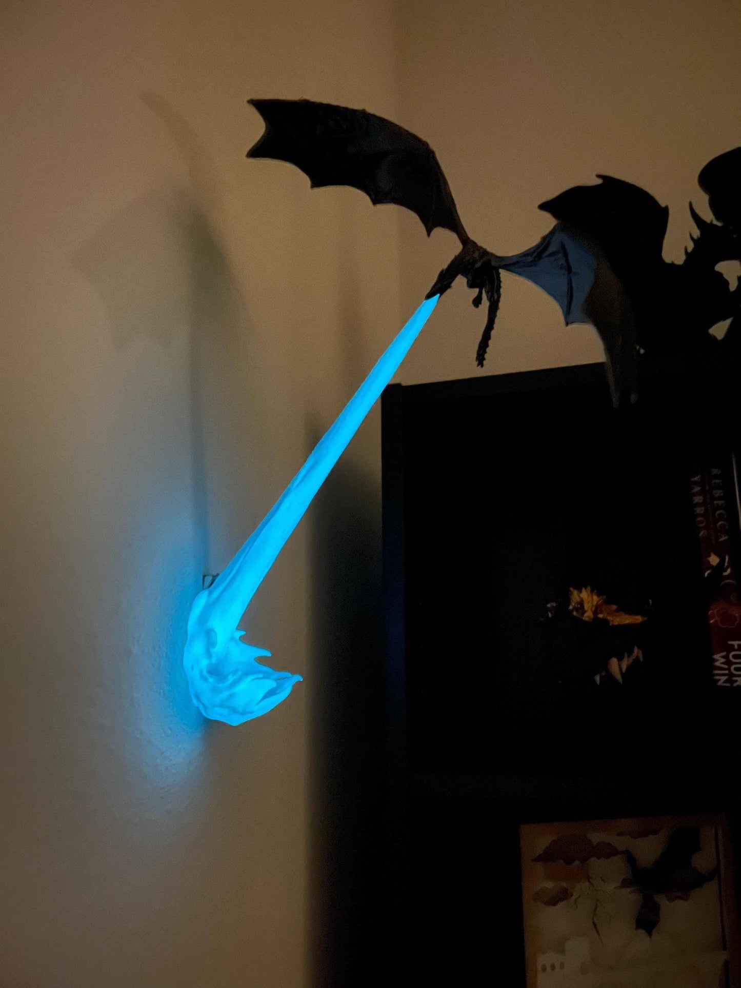 Fire Breathing Dragon Wyvern Book Nook - Glow in Dark Flame
