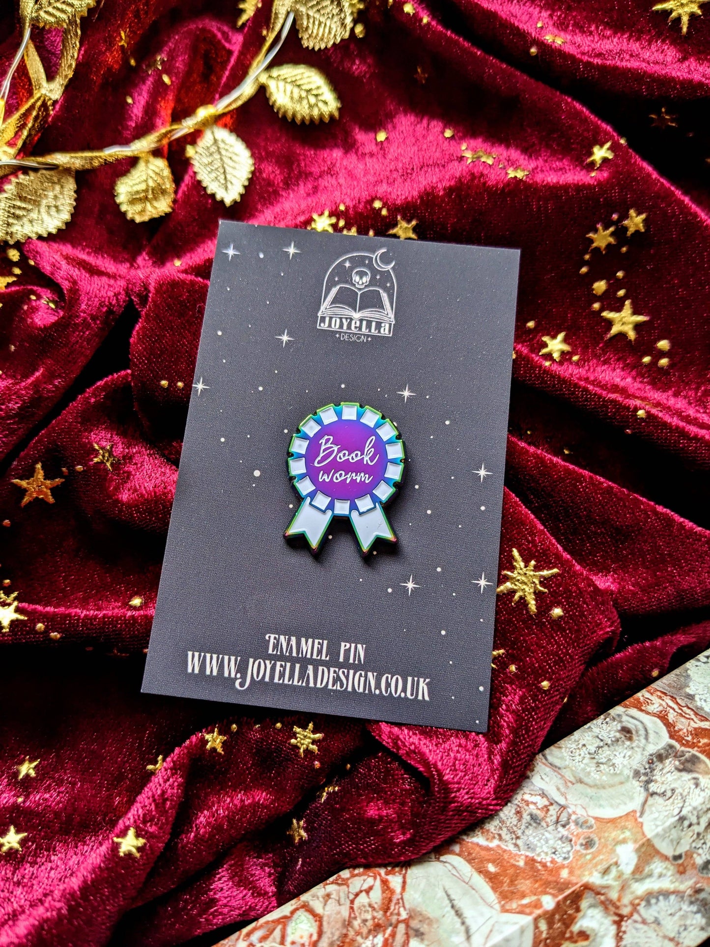 Book worm rosette hard Enamel pin (rainbow and white edition)