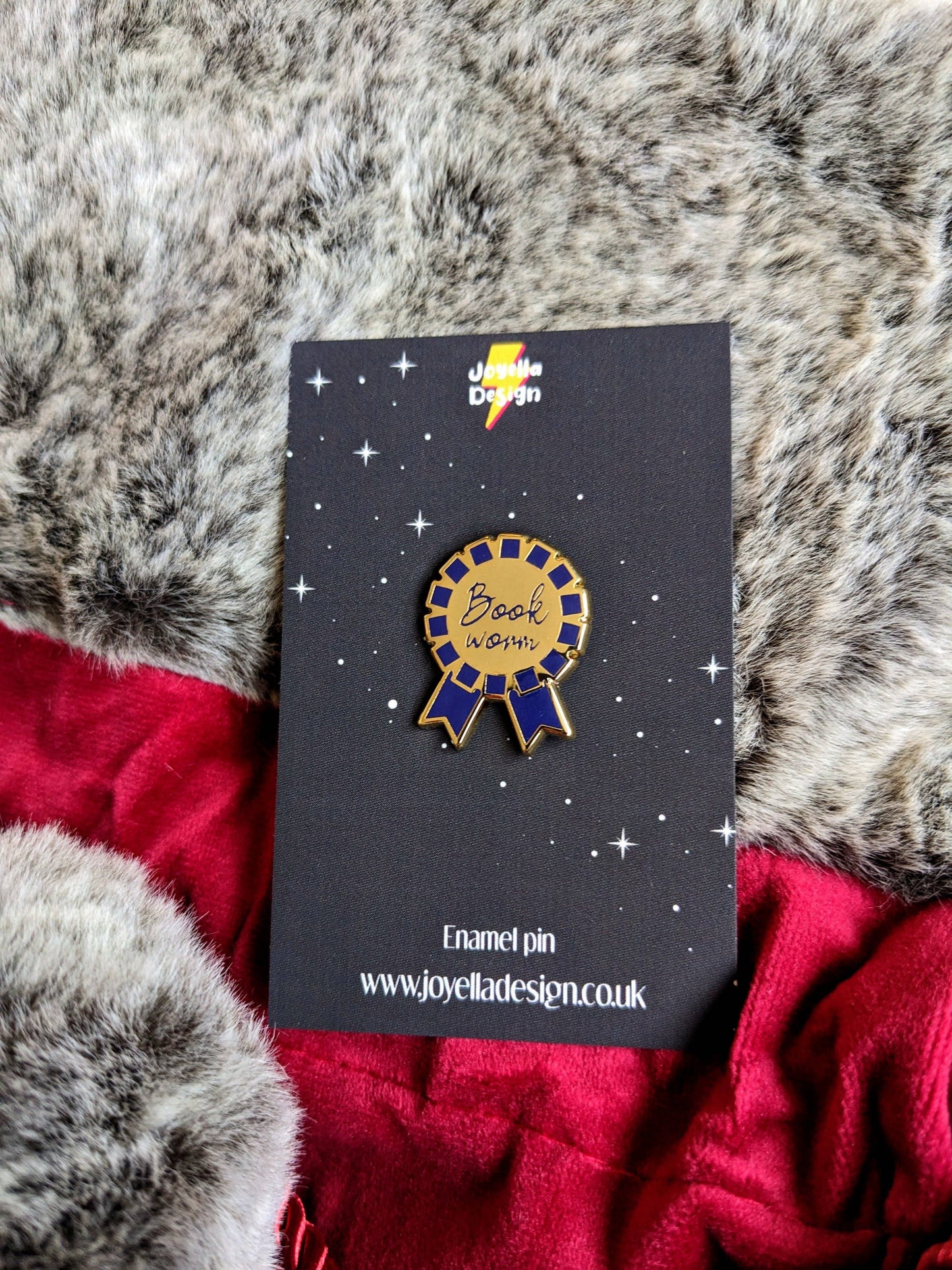 Book worm rosette hard Enamel pin (gold and navy edition)