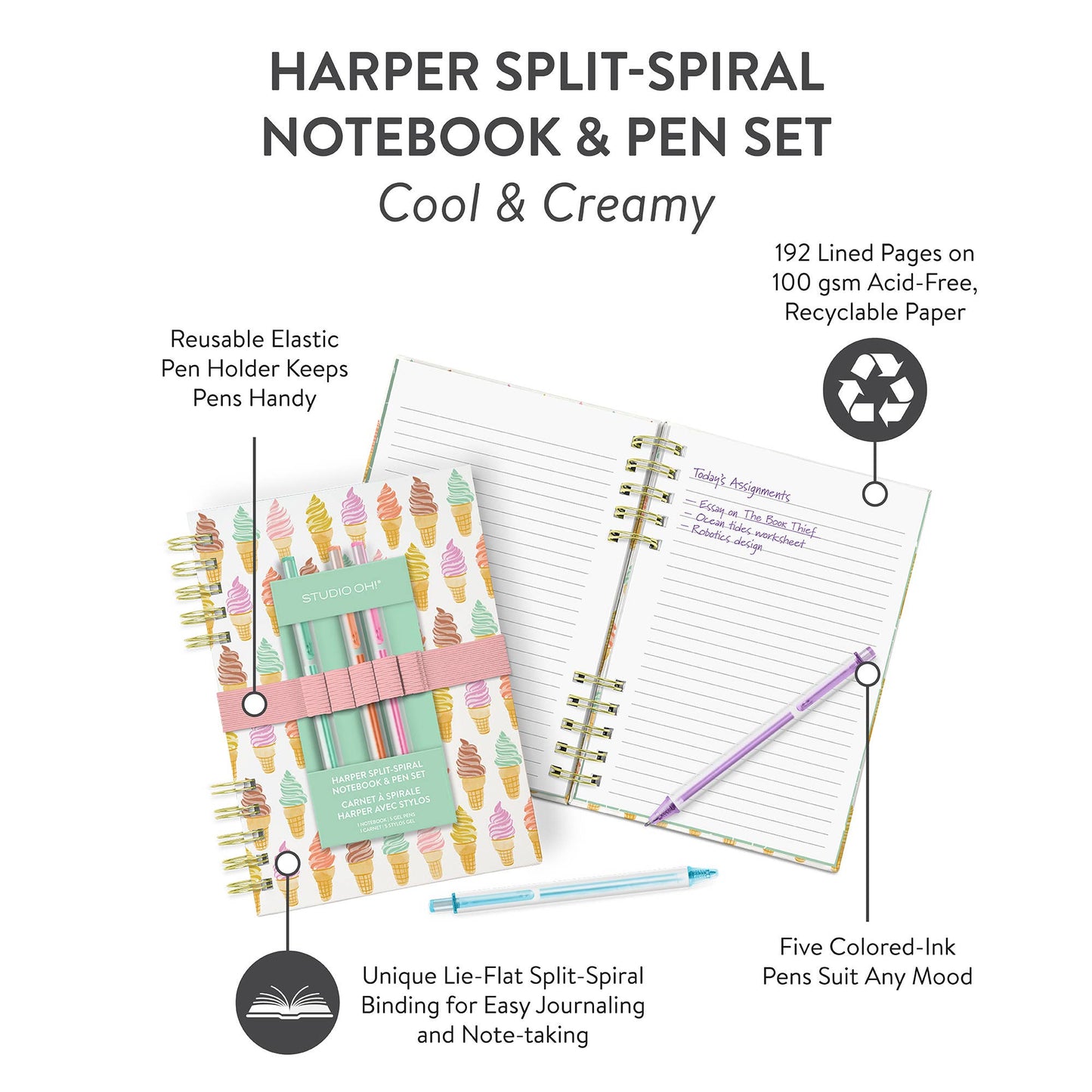 Cool & Creamy Harper Split-Spiral Notebook & Pen Set