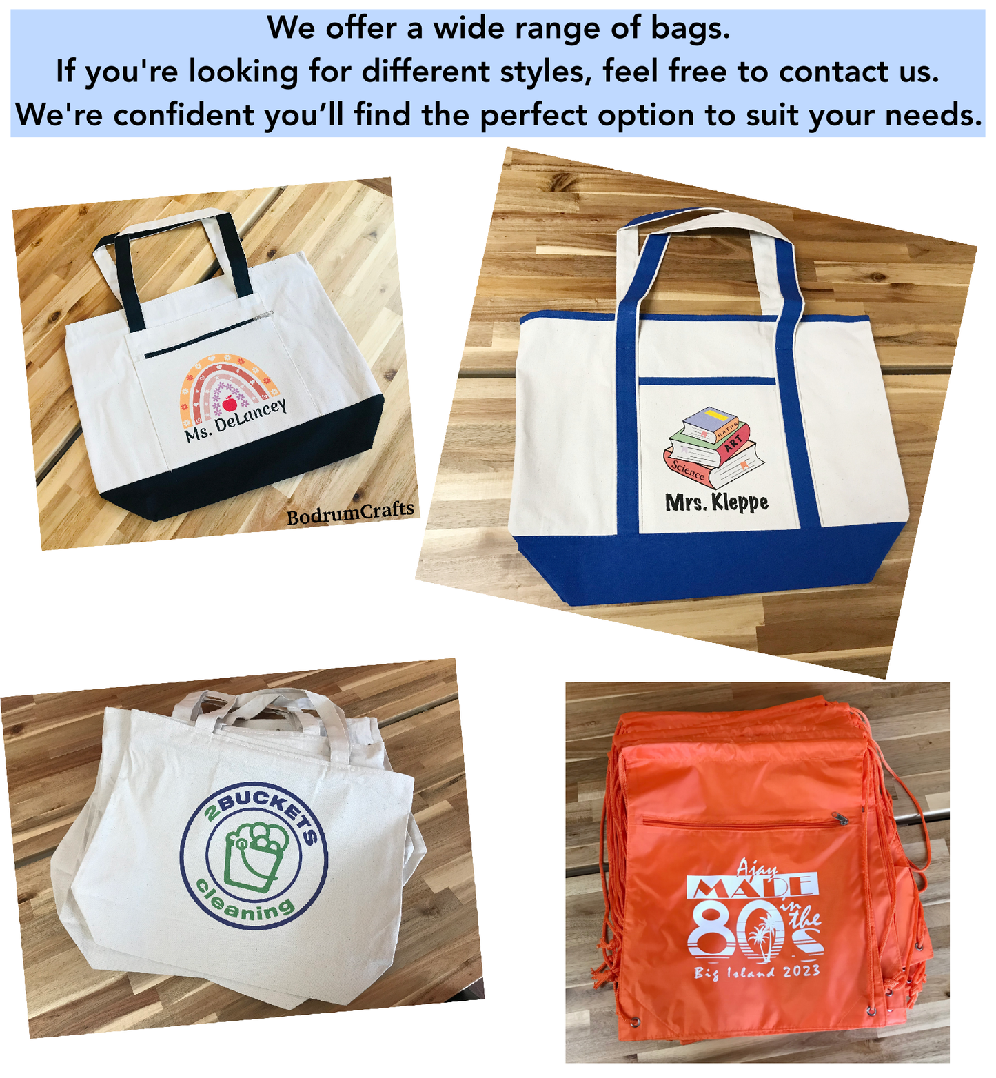 Custom Printed Cotton Bags, Bulk Tote Bags Personalized