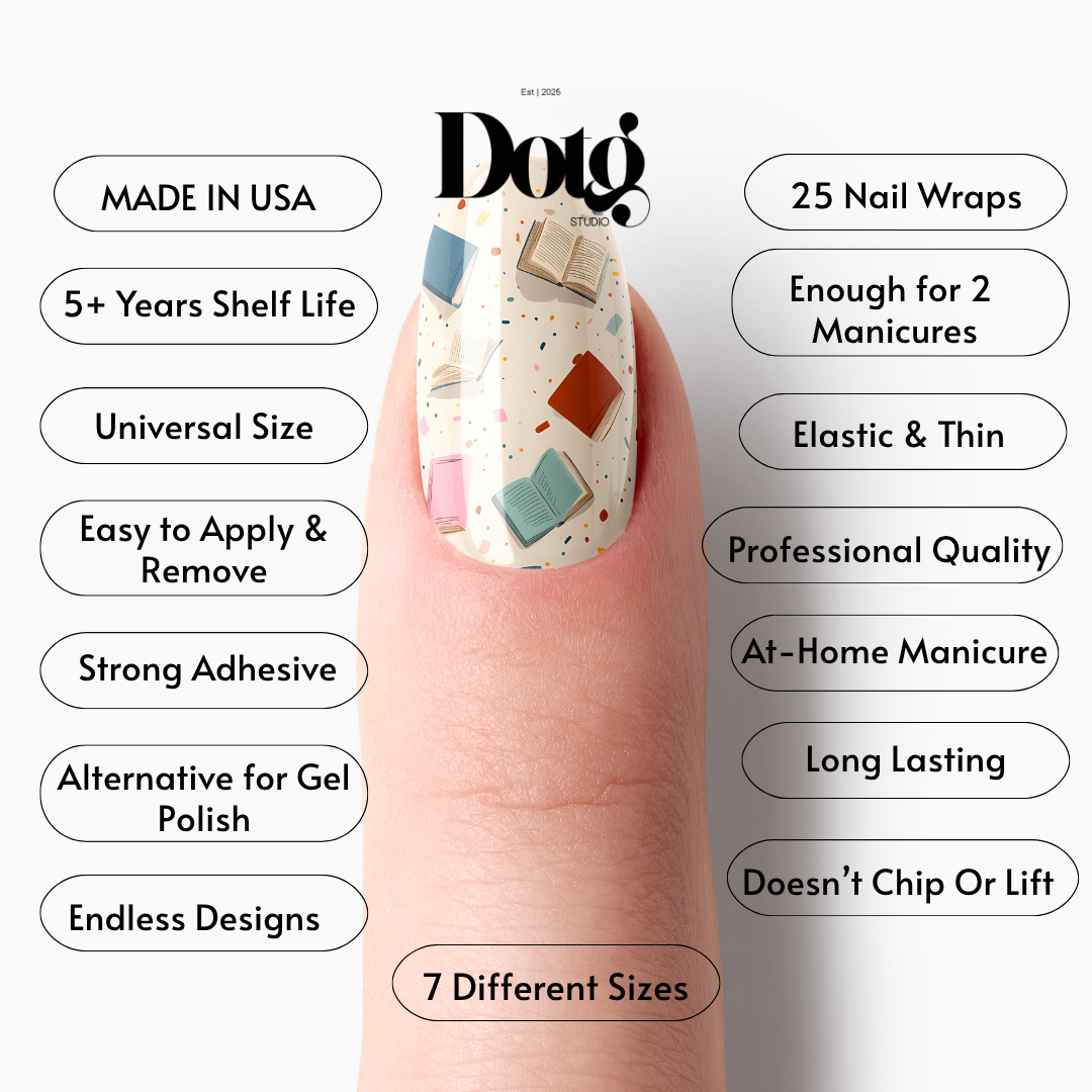 Book Lover Nail Wraps Books & Pencils Nail Design Stickers