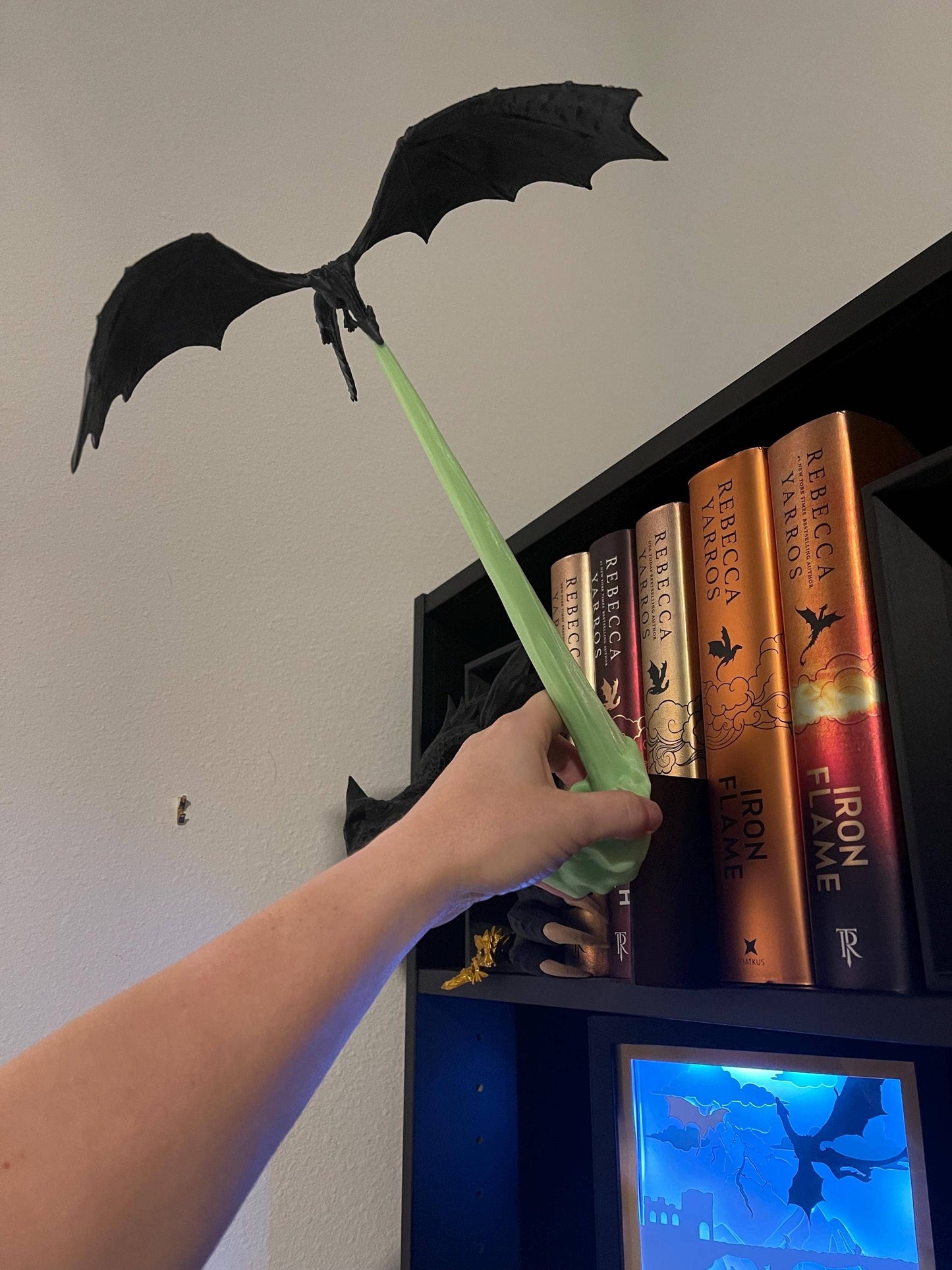 Fire Breathing Dragon Wyvern Book Nook - Glow in Dark Flame