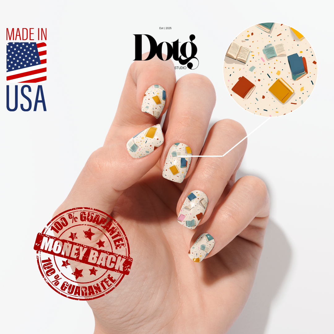 Book Lover Nail Wraps Books & Pencils Nail Design Stickers