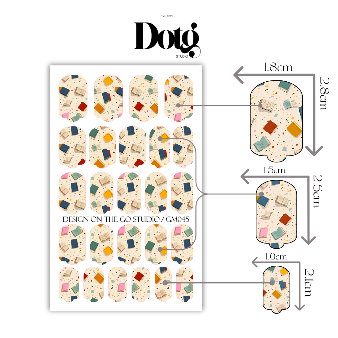 Book Lover Nail Wraps Books & Pencils Nail Design Stickers