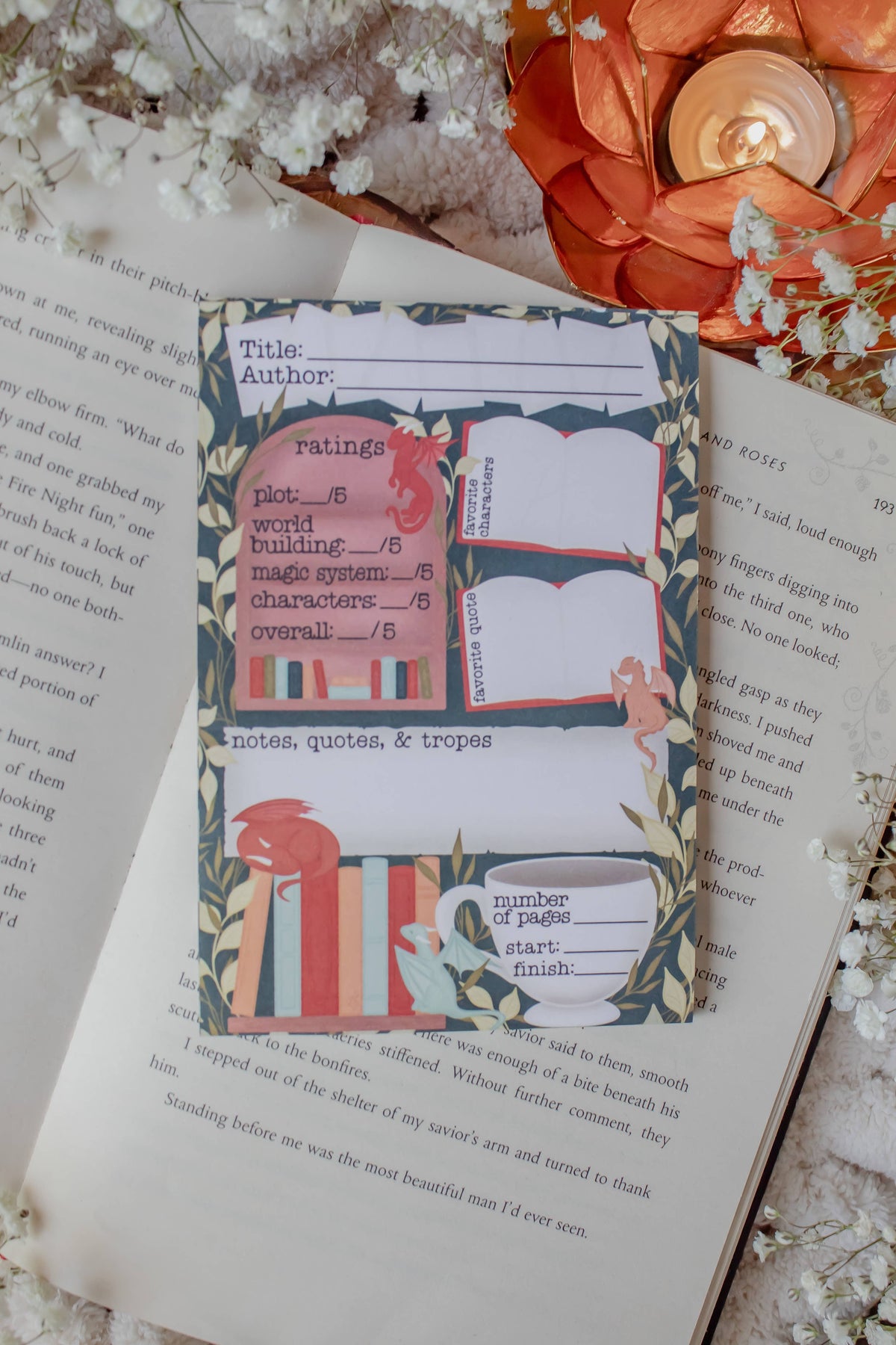 4x6 Book Review Post-it Notepad | Littlest Book Dragon
