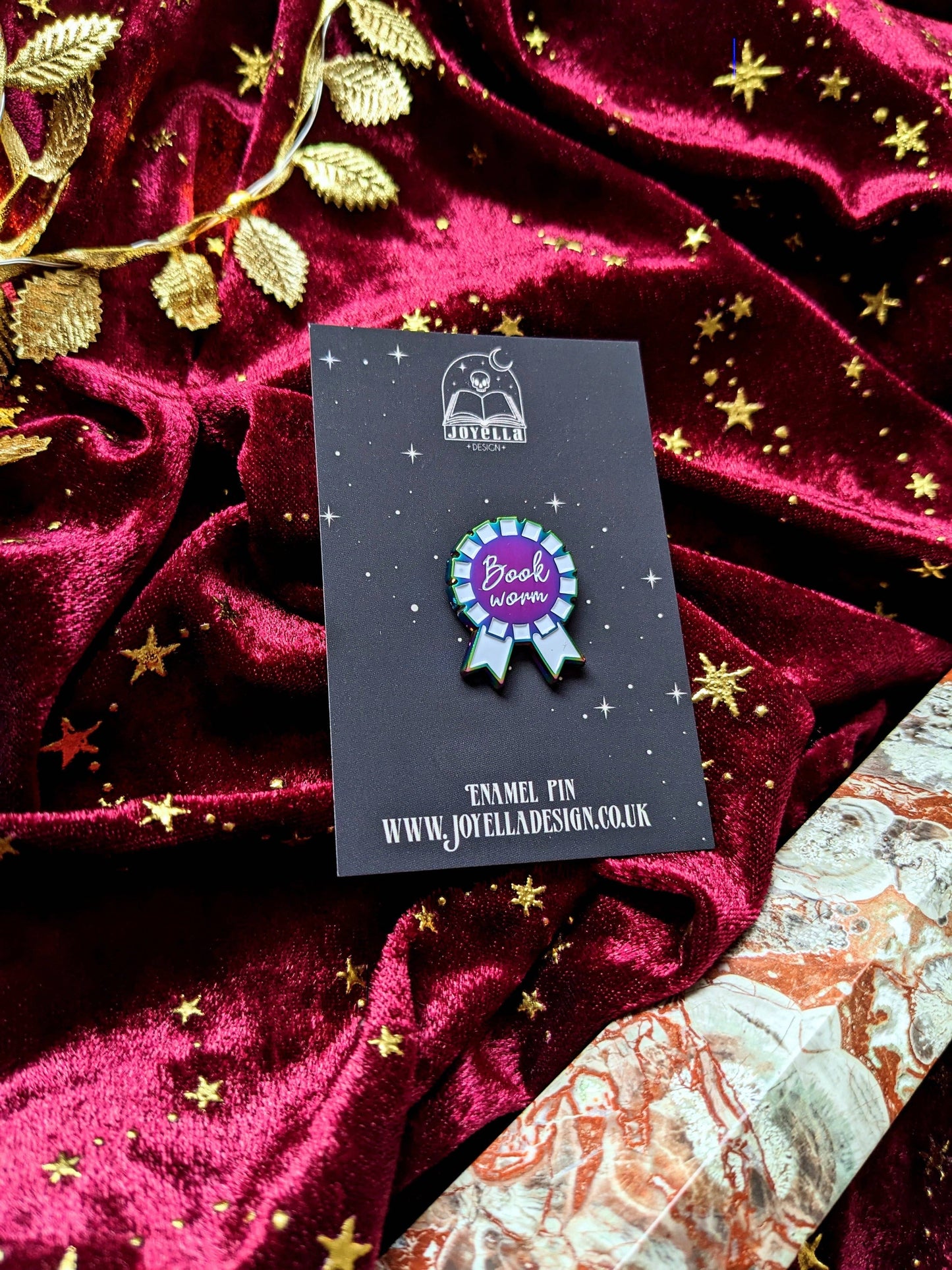 Book worm rosette hard Enamel pin (rainbow and white edition)